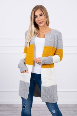 Sweter Kardigan w pasy szary+musztardowy