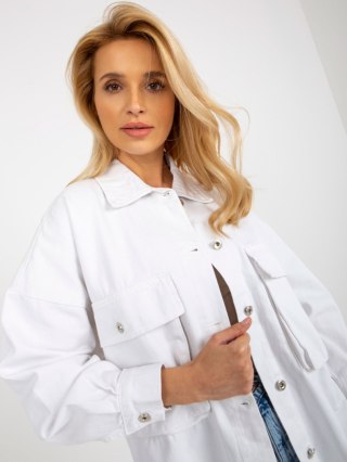 Koszula biała jeans oversize z kieszeniami na guziki L