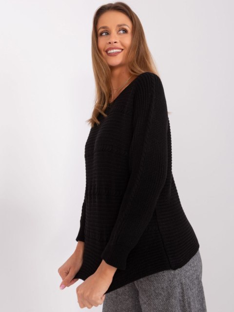 Sweter czarny klasyczny z warkoczami akrylowy Sweter czarny klasyczny z warkoczami akrylowy