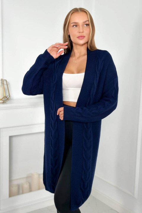 Sweter Kardigan splot warkocz granatowy