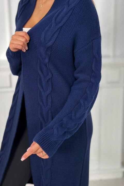Sweter Kardigan splot warkocz granatowy