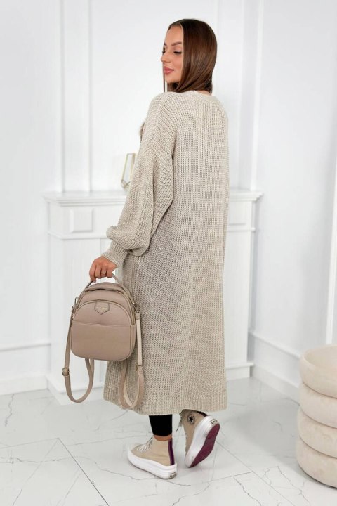 Sweter długi kardigan ciemny beżowy z kieszeniam Sweter długi kardigan ciemny beżowy z kieszeniam