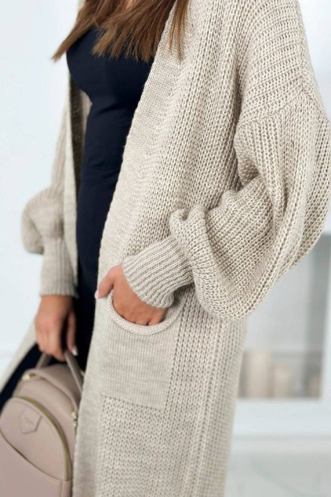 Sweter długi kardigan ciemny beżowy z kieszeniam Sweter długi kardigan ciemny beżowy z kieszeniam