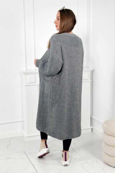 Sweter długi kardigan ciemny szary z kieszeniami Sweter długi kardigan ciemny szary z kieszeniami