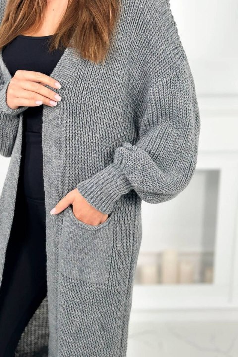 Sweter długi kardigan ciemny szary z kieszeniami Sweter długi kardigan ciemny szary z kieszeniami