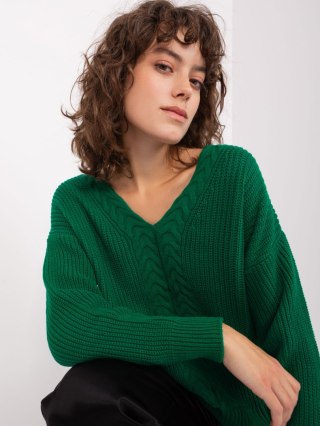 Sweter klasyczny damski z dekoltem ciemny zielony
