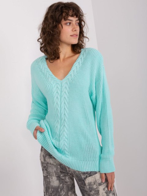 Sweter klasyczny damski z dekoltem miętowy Sweter klasyczny damski z dekoltem miętowy