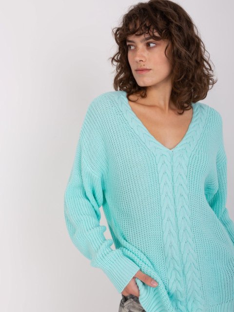 Sweter klasyczny damski z dekoltem miętowy Sweter klasyczny damski z dekoltem miętowy
