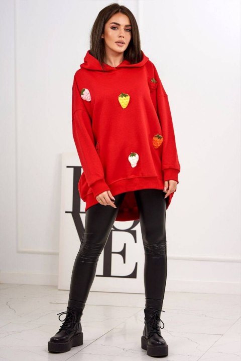 Bluza ocieplana z motywem truskawek czerwona z kapturem Bluza ocieplana z motywem truskawek czerwona z kapturem