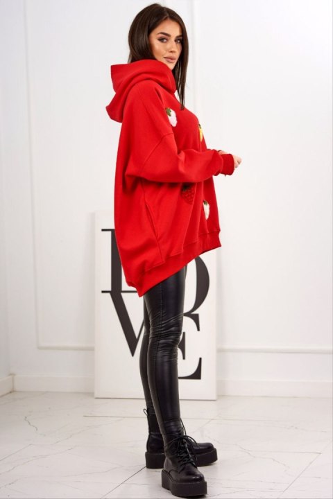 Bluza ocieplana z motywem truskawek czerwona z kapturem Bluza ocieplana z motywem truskawek czerwona z kapturem