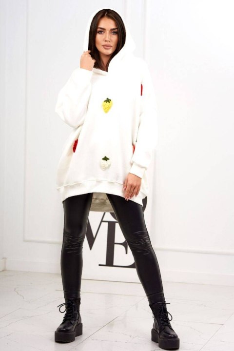 Bluza ocieplana z motywem truskawek ecru z kapturem Bluza ocieplana z motywem truskawek ecru z kapturem