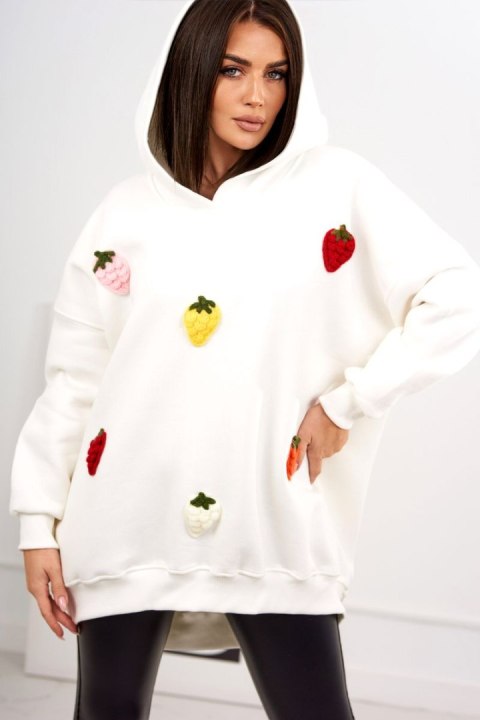 Bluza ocieplana z motywem truskawek ecru z kapturem Bluza ocieplana z motywem truskawek ecru z kapturem