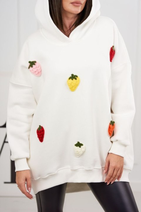 Bluza ocieplana z motywem truskawek ecru z kapturem Bluza ocieplana z motywem truskawek ecru z kapturem
