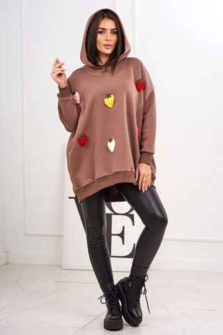 Bluza ocieplana z motywem truskawek mocca