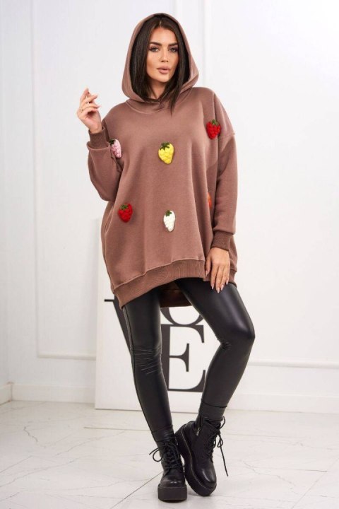 Bluza ocieplana z motywem truskawek mocca z kapturem Bluza ocieplana z motywem truskawek mocca z kapturem