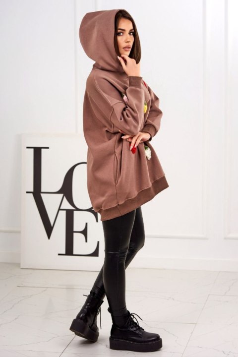 Bluza ocieplana z motywem truskawek mocca z kapturem Bluza ocieplana z motywem truskawek mocca z kapturem