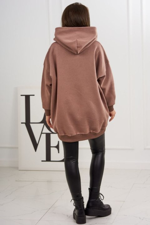 Bluza ocieplana z motywem truskawek mocca z kapturem Bluza ocieplana z motywem truskawek mocca z kapturem
