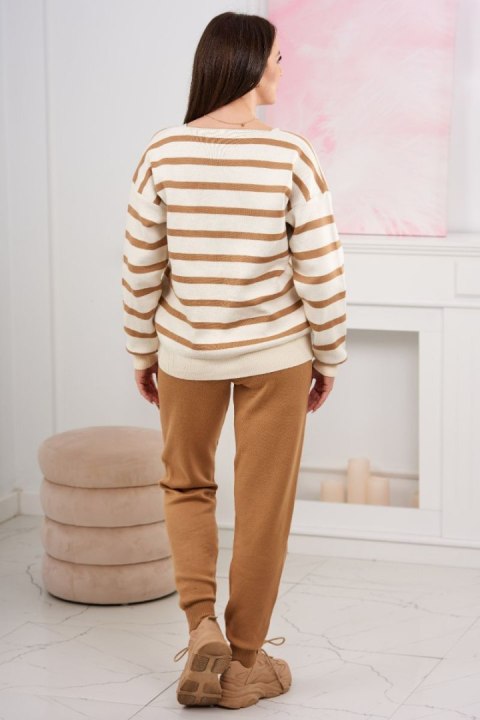 Komplet sweterkowy Bluza w paski + Spodnie camelowy + ecru Komplet sweterkowy Bluza w paski + Spodnie camelowy + ecru