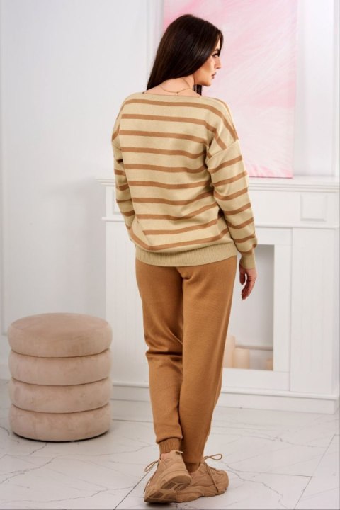 Komplet sweterkowy Bluza w paski + Spodnie camelowy Komplet sweterkowy Bluza w paski + Spodnie camelowy