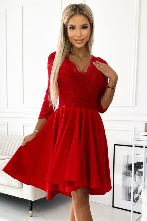 210-16 NICOLLE sukienka z koronkowym dekoltem i dłuższym tyłem - czerwona - XXXL 210-16 NICOLLE sukienka z koronkowym dekoltem i dłuższym tyłem - czerwona - XXXL