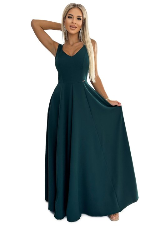 246-5 CINDY długa elegancka suknia z dekoltem - ZIELONA - XXL 246-5 CINDY długa elegancka suknia z dekoltem - ZIELONA - XXL