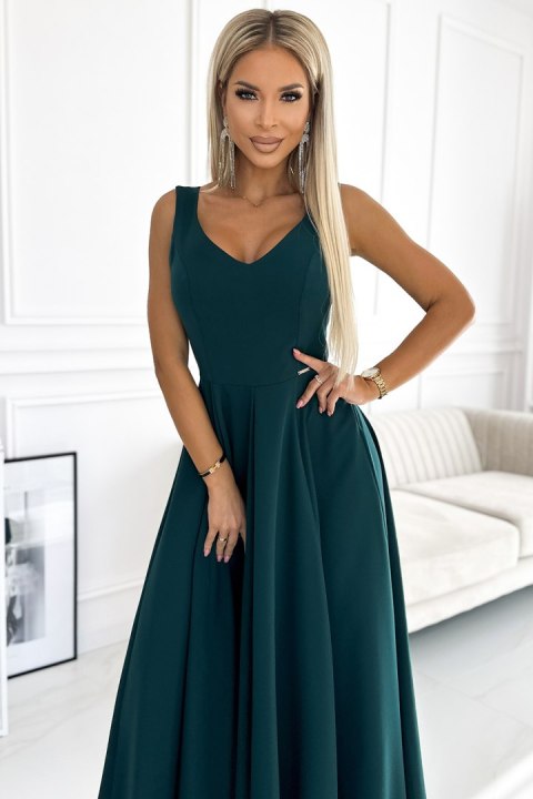 246-5 CINDY długa elegancka suknia z dekoltem - ZIELONA - M 246-5 CINDY długa elegancka suknia z dekoltem - ZIELONA - M