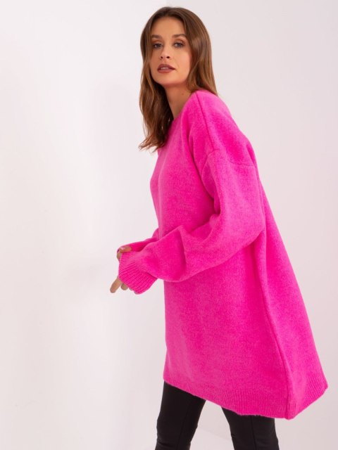 Sukienka dzianinowa fluo różowa oversize akrylowa Rue Paris Sukienka dzianinowa fluo różowa oversize akrylowa Rue Paris