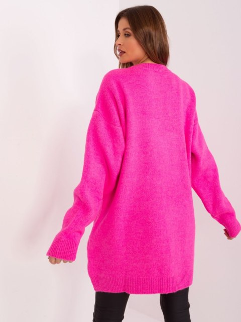Sukienka dzianinowa fluo różowa oversize akrylowa Rue Paris Sukienka dzianinowa fluo różowa oversize akrylowa Rue Paris