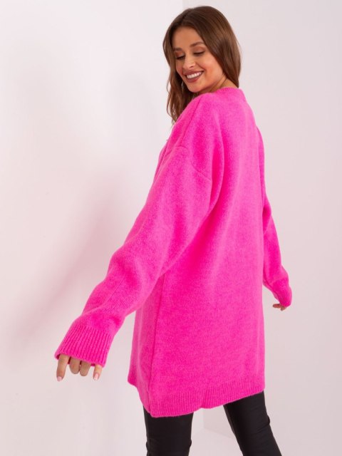 Sukienka dzianinowa fluo różowa oversize akrylowa Rue Paris Sukienka dzianinowa fluo różowa oversize akrylowa Rue Paris