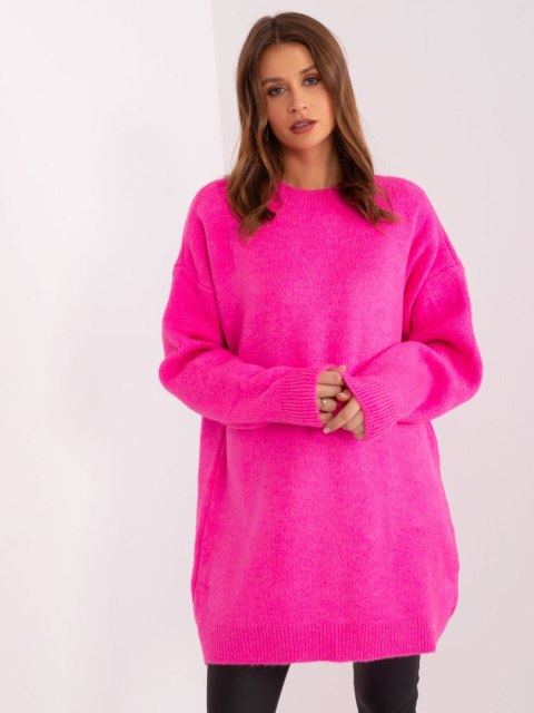 Sukienka dzianinowa fluo różowa oversize akrylowa Rue Paris Sukienka dzianinowa fluo różowa oversize akrylowa Rue Paris
