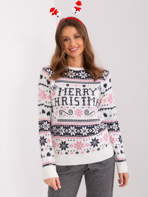 Sweter D90057AB90883A biało-różowy XXL Sweter D90057AB90883A biało-różowy XXL