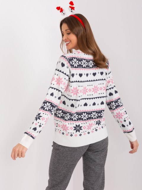 Sweter D90057AB90883A biało-różowy XXL Sweter D90057AB90883A biało-różowy XXL
