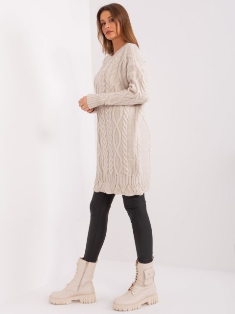 Sukienka dzianinowa sweter jasnobeżowy w warkocze Sukienka dzianinowa sweter jasnobeżowy w warkocze