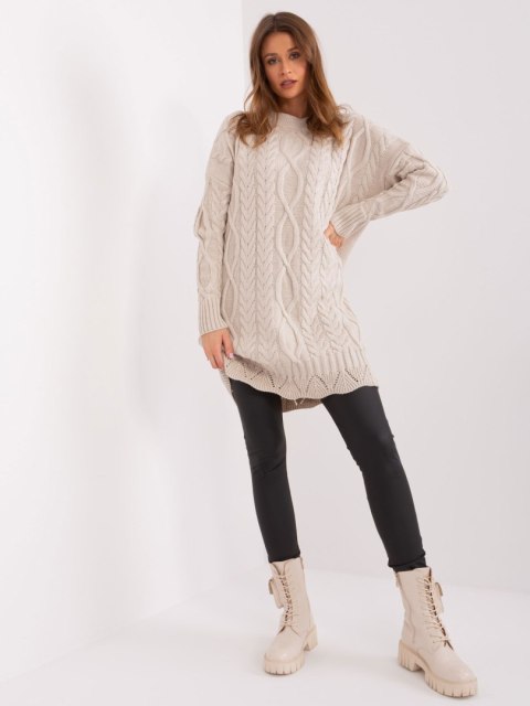Sukienka dzianinowa sweter jasnobeżowy w warkocze Sukienka dzianinowa sweter jasnobeżowy w warkocze