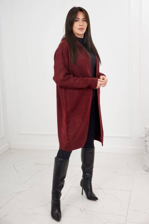 Sweter Kardigan z kapturem bordowy akrylowy Sweter Kardigan z kapturem bordowy akrylowy