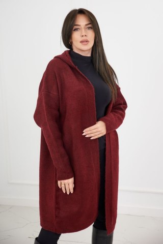 Sweter Kardigan z kapturem bordowy akrylowy