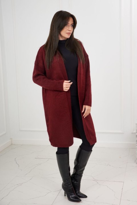 Sweter Kardigan z kapturem bordowy akrylowy Sweter Kardigan z kapturem bordowy akrylowy