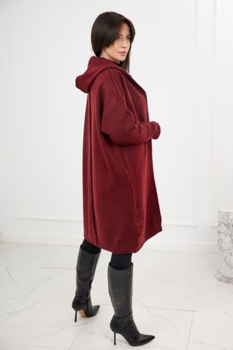 Sweter Kardigan z kapturem bordowy akrylowy Sweter Kardigan z kapturem bordowy akrylowy
