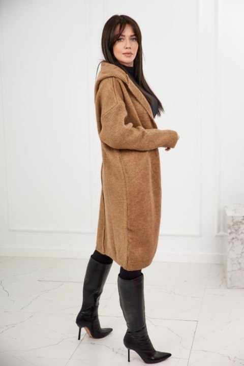 Sweter Kardigan z kapturem camelowy bez zapięcia Sweter Kardigan z kapturem camelowy bez zapięcia