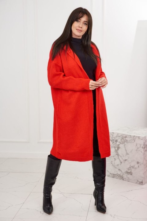 Sweter Kardigan z kapturem czerwony nie zapinany Sweter Kardigan z kapturem czerwony nie zapinany