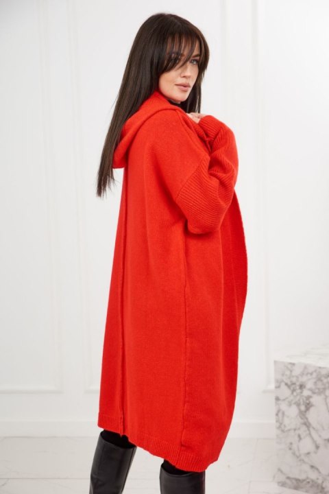 Sweter Kardigan z kapturem czerwony nie zapinany Sweter Kardigan z kapturem czerwony nie zapinany