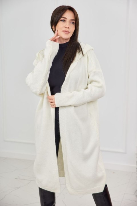 Sweter Kardigan z kapturem ecru nie zapinany akrylowy Sweter Kardigan z kapturem ecru nie zapinany akrylowy