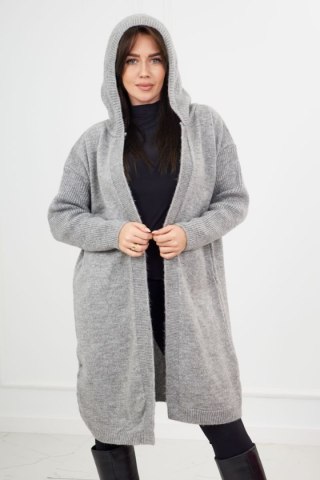 Sweter Kardigan z kapturem szary nie zapinany akrylowy