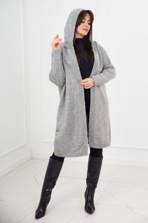 Sweter Kardigan z kapturem szary nie zapinany akrylowy Sweter Kardigan z kapturem szary nie zapinany akrylowy