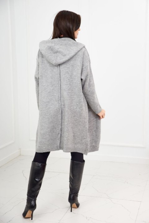 Sweter Kardigan z kapturem szary nie zapinany akrylowy Sweter Kardigan z kapturem szary nie zapinany akrylowy