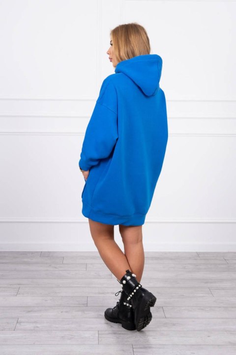 Bluza ocieplana z haftowanym napisem oversize chabrowa