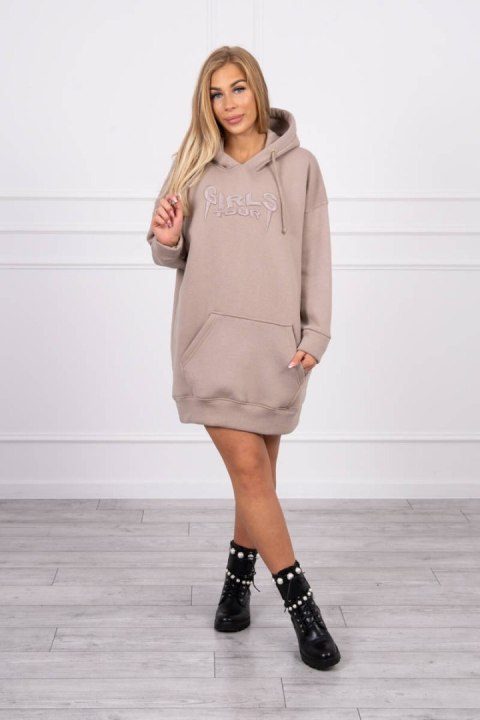 Bluza ocieplana z haftowanym napisem oversize ciemno beżowa