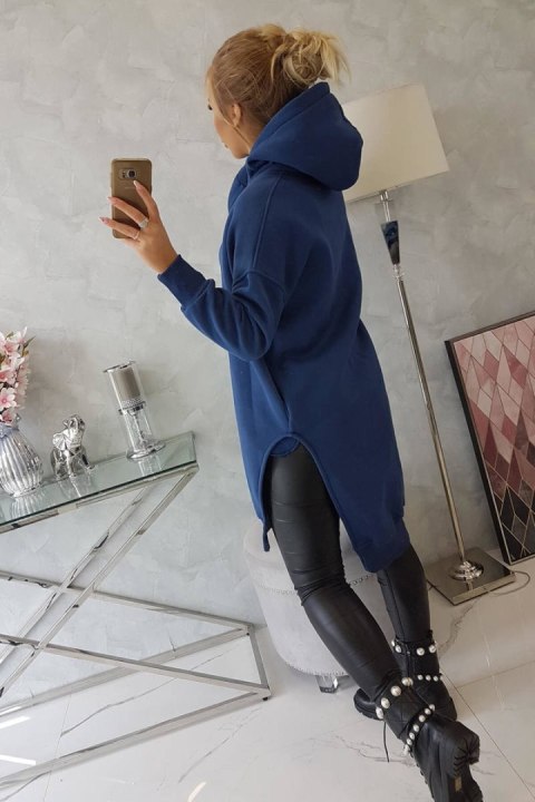 Bluza z rozcięciami na bokach i kapturem jeansowa
