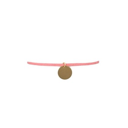 Naszyjnik Choker Rzemień Różowy z Złotą Zawieszką N530R – Regulowany