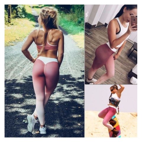 Sportowe Legginsy Fitness Trening Różowo Białe L LEG12L Sportowe Legginsy Fitness Trening Różowo Białe L LEG12L